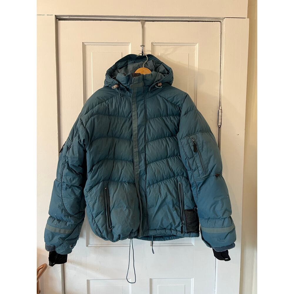 Oakley vintage nitro men's small down puffy blue flaws hooded ski snowboard snow